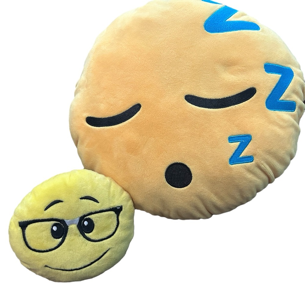 Emoji Pillow With Plushie Set- Sleepy and Nerdy